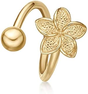 Women's Elegant 10K Yellow Gold Lotus Flower Twist Belly Ring by Lavari Jewelers, 9mm Width