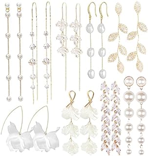 9-Pair Set of Brass Long Tassel Dangle Earrings Adorned with Sparkling Cubic Zirconia Gems for Women and Girls - Includes Diverse Designs for Various Occasions