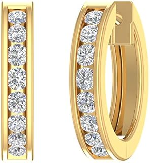 14K Gold or in Platinum Hoop Huggies Channel Set Diamond Earrings (I1-I2 Clarity, 1/2 to 1 Carat)