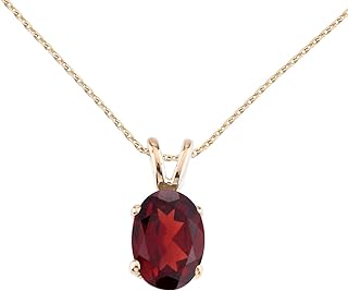 Spring Ring Clasp 14k Yellow Gold Garnet Pendant Necklace with 18" Cable Chain for Women - Elegant Oval Garnet Design