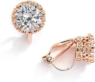 Mariell Rose Gold Clip-On CZ Crystal Stud Earrings for Formal & Casual Wear - Gemstone & Rose Gold Plated, Comfy, Non-Piercing, Ideal Gift for Wedding, Prom, Birthday