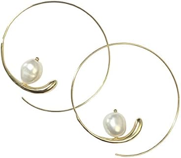Real Pearl Hoop Earrings for Women Titanium Steel Handmade Circle 18K Gold Plated Dangle Christmas Gift