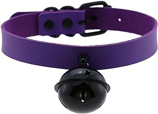 Buckle Clasp Multicolor PU Simulated Leather Choker with Large Black-toned Bell Pendant on Rolo Chain, Perfect for Edgy Fashion Enthusiasts