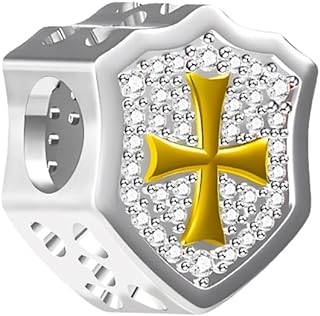 LINGDIE 925 Sterling Silver Charms for Bracelets and Necklaces Shield of Crusaders Dangle Pendants Rhinestone Pandora Beads Charms Jewelry Gift for Women Girls