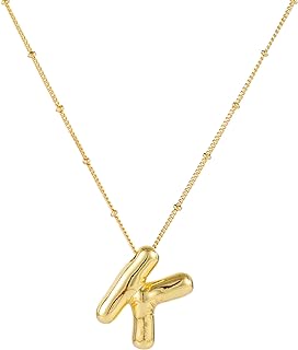 Bubble Letter Necklace, 14k Gold Plated Balloon Initial Necklace Personalized Balloon Alphabet Pendant Necklaces Jewelry Gift for Women Girls