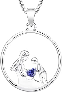 YL Mother and Child Tanzanite Pendant Box Chain Necklace in Sterling Silver - Ideal Gift for Moms