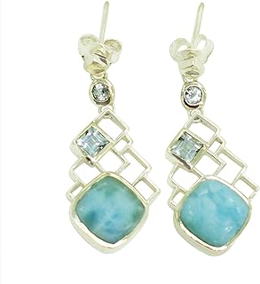Ravishing Impressions Beautiful Larimar & Blue Topaz Gemstone 925 Solid Sterling silver Stud Earrings Designer Jewelry Gift For Her