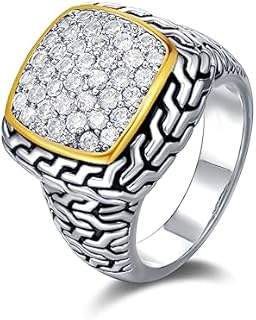 UNY JEWEL Foxtail Pave Cubic Zirconia Engagement Ring with Silver-and-Gold-Plated Base, Designer Inspired Women's Luxury Ring