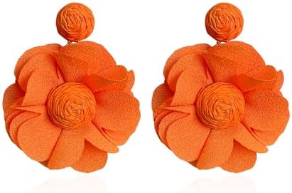 Boho-Chic Handwoven Rattan Flower Drop Earrings with Stainless Steel Push Back for Women - Tropical Beach Vacation Inspired Design