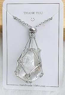 Crystal Stone Holder Necklace Yellow Pink Blue White Crystal Stone Chain Mesh Pendant Necklace Crystal Cage Necklace Adjustable Chain Handmade Necklace