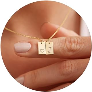 Chic Turandoss 14K Gold Plated Initial Pendant Necklace with Box Chain and Lobster Clasp for Women