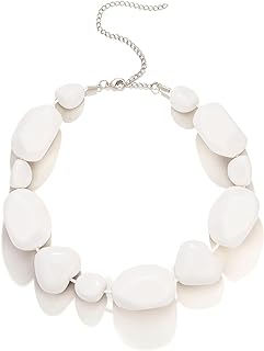 White Beaded Rock Bone Pebble Choker Classic Statement Necklace Halloween Costumes for Women Cosplay Accessories Carnival Accessory Jewelry