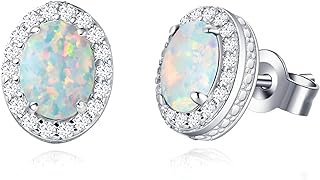 Elegant Boulder Opal Stud Earrings with Sterling Silver Leverback, CZ Accent for Women, October Birthstone, Oval Design - FANCIME Jewelry Set