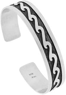 Sterling Silver Wave Design Cuff Bracelet for Women Southwestern Hopi Design Overlay Technique Handmade (14mm) 9/16 inch wide