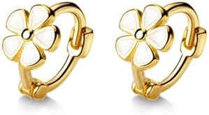 BG&WLing Daisy Hoop Earrings for Women Girls, 14K Gold Plated Silver Flower Hoop Earrings,Small Gold Huggies Cartilage Earrings, Cute Tiny Jewelry Gift for Wife Mom Girlfriend