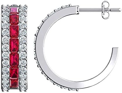 Elegant Ruby Sterling Silver Hoop Earrings with Secure Push-Back Lock - Ideal for Birthday or Anniversary Gifts