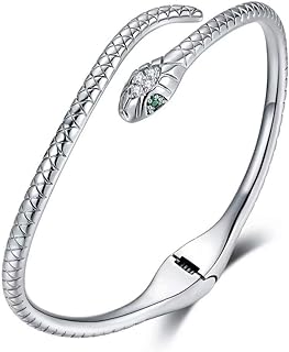 Presentski Snake Bracelet Sterling Silver Open Bangle Serpent Bracelet Vintage Silver Bracelet for Women Girls