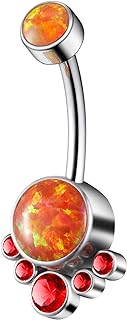 YSWUJIN G23 Solid Titanium Belly Button Ring14G CZ Belly Navel Rings,Synthetic opal Navel Rings Belly Button Body Piercing Jewelry