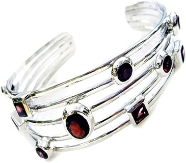 Natural Garnet Bangle Bracelets For Women 925 Silver Fashion Jewelry In Size 6.5-8 Inch