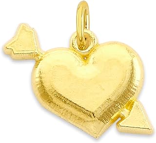 Solid 10k Yellow Gold Heart and Arrow Micro Charm Bracelet with Jump-Ring Clasp for Love Expressions - Made in USA