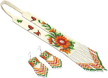 Handmade Indian Origin Beaded Tassel Necklace with Ball Chain, C/Z Glass Seed Beads - Bohemian-Style Statement Necklace for Women