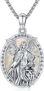 925 Sterling Silver Guardian Angel Pendant Necklace with C-Link Chain and Lobster Clasp for Women