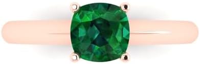 1.0ct Cushion Cut Solitaire Simulated Emerald Ring in 14K Rose Gold by Clara Pucci for Engagement or Anniversary, Size 3.5