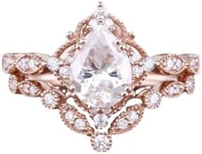 1.0ct Pear Cut Moissanite Engagement Ring, Cluster Art Deco Design, S925/10K/14K/18K Plated Options, Vintage-inspired Bridal Set for Women