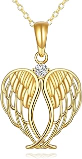 14k Solid Gold Angel Wings Necklace for Women, Fine Jewelry Christmas Gifts for Wife Girlfriend Daughter