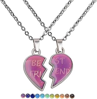 MenYiYDS Colliers d'Amitié pour Femmes et Filles, 2 Pièces, Pendentif en Métal Hypoallergénique avec Changement de Couleur, Longueur de Chaîne de 50 cm, Parfait pour Partager avec Amis