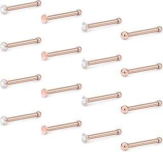 Hoeudjo Nose Studs Surgical Steel Cubic Zirconia Nose Rings Piercing Kit for Women Men Screw & Bone & L Shaped Nostril Rings Jewelry 20 Gauge 16 Pieces