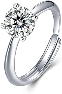 0.5 Carat Moissanite Engagement Ring Wedding Band for Women Simple Solitaire Gemstone Sterling Silver Dainty Promise Pre-engagement Adjustable OpenRound Cut 14K Gold Plated Lab Diamond