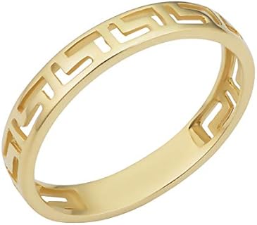 Unisex 14k Yellow Gold Greek Key Band Ring with Classic Design, 3.2mm - Ideal for Everyday Wear or Special Occasions