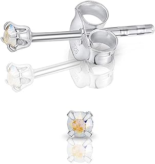 DTPsilver 925 Sterling Silver Tiny Round Stud Earrings with Swarovski Crystal Elements, Push Back Design - 2mm Diameter