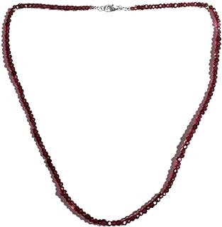 Lobster Claw Clasp Rhodolite Garnet Bead Necklace with Cable Chain for Women, Birthday/Mother's Day Gift, Sterling Silver, 18 inches