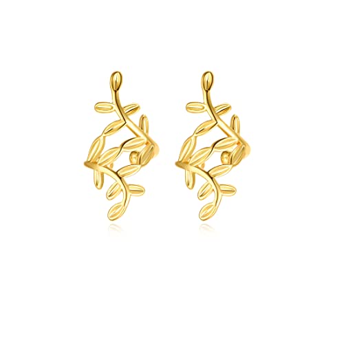 Solid 925 Sterling Silver Leaf Cuff Earrings Non Piercing Cartilage Wraps for Women Girls Leaf Clip On Earrings Helix Cuffs