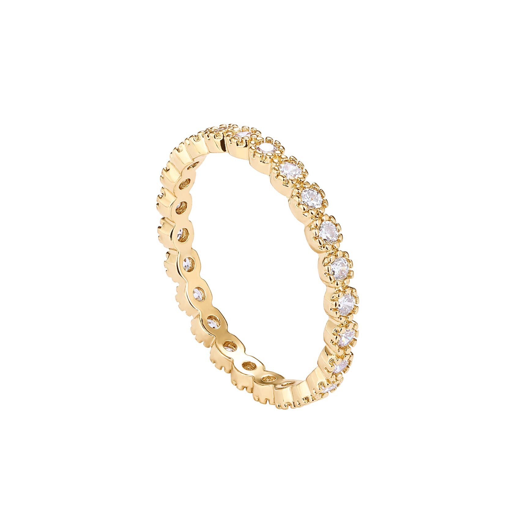 PAVOI 14K Gold Plated Rings Cubic Zirconia Band | Marquise Milgrain Eternity Bands | Gold Rings for Women