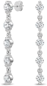 1.50 Carat Round Lab Grown White Diamond or Cubic Zirconia Line Drop Earrings for Women in 925 Sterling Silver