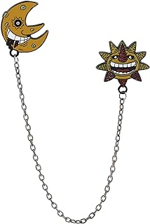 Butterfly Clasp Anime Soul Eater Sun and Moon Brooch with Black Chain, Manga Enamel Lapel Pins for Fashion & Collectibles, Anime-Inspired Metal Decorative Accessory