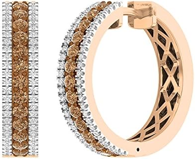 Dazzlingrock Collection 1.05 Carat (ctw) 10K Gold Round Champagne & White Diamond Ladies Huggies Hoop Earrings 1 CT