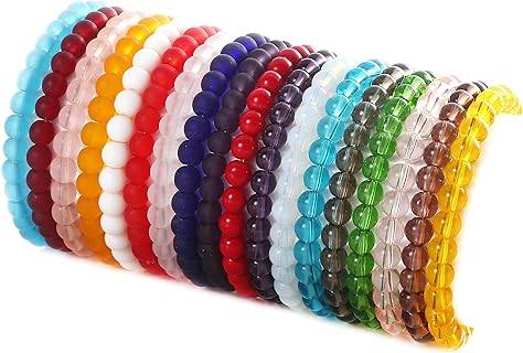 No-Clasp 18-Piece Obsidian Gem Matte Bead Stretch Bracelet – Handcrafted Round Glass, Elastic Multicolor Bead-Chain Bracelet for Women