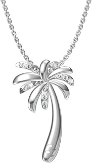 Silver Smile Tropical Palm Tree Pendant with Tsavorite in Sterling Silver for Her, Anchor Chain and Spring Ring Clasp