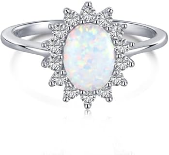 1.5CT Opal Engagement Rings for Women, 925 Sterling Silver Cubic Zirconia Halo Opal Wedding Ring Anniversary Valentine's Day Christmas Gifts for Her Wife Bridal Girlfriend