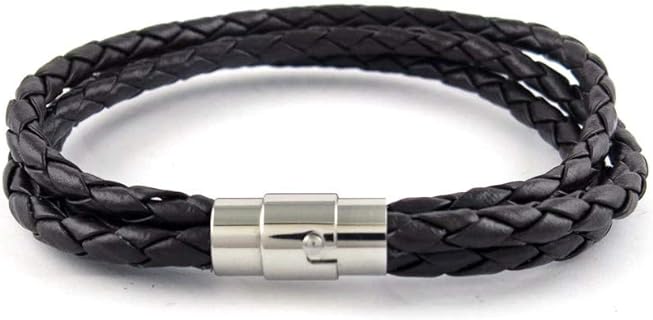 Stainless Steel Leather Bangle Bracelet, Leather Bangle Bracelet For Men,Braided Leather Bracelets For Men