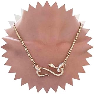 Goth Gold Snake Pendant Choker Necklaces Punk Statement Animal Coiled Serpent Pave Crystal Circle Ring Snake Necklace Gold Snake Winding Shape Necklace Jewellery for Women and Girls