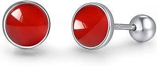 Carnelian Stud Earrings with Screw Back for Women, Hypoallergenic Sterling Silver 6MM Red Stone Earrings for Sensitive Ears, Ideal for Thick Earlobes