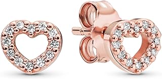 PANDORA Open Heart Stud Earrings - Great Gift for Her - Stunning Women's Earrings - 14k Rose Gold & Cubic Zirconia