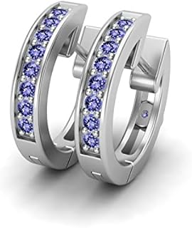 Women's Sterling Silver 925 Tanzanite Huggie Hoops - Round Cut, Secure Hinged Back - Petite and Elegant Hoop Earrings