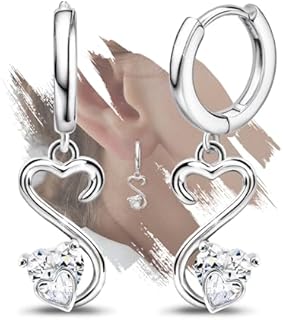 Pave Heart Hoop Earrings with Hinged Hoop for Women & Girls, Sterling Silver Love-Inspired Design