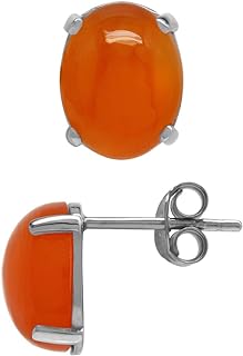 Silvershake Authentic Carnelian Stud Earrings in 925 Sterling Silver with Rhodium Plating and Secure Stud Back Finding from Thailand